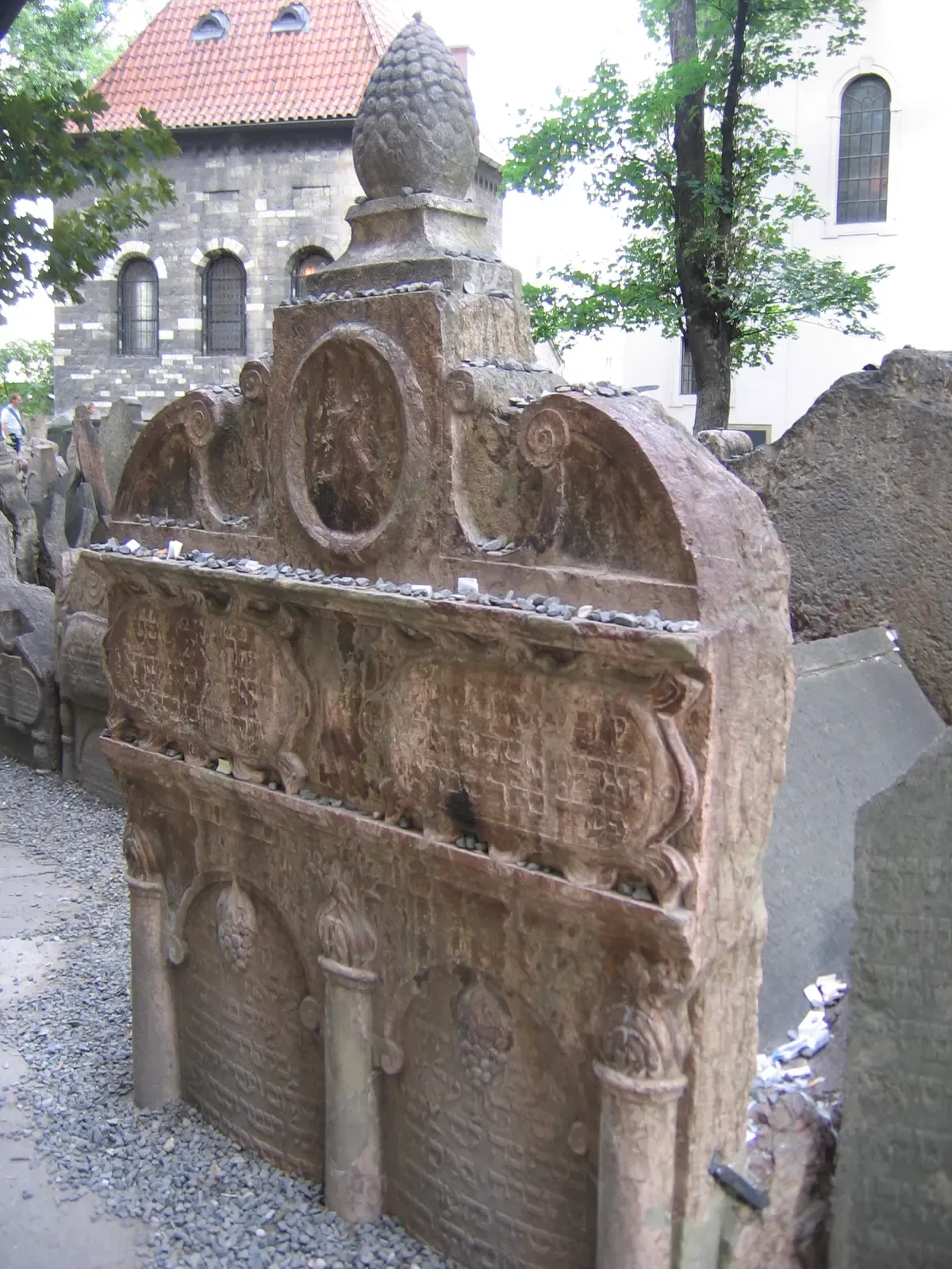 Carved tomb of Rabbi Loew in the Old Jewish Cemetery, visited on Prague Jewish Quarter tours